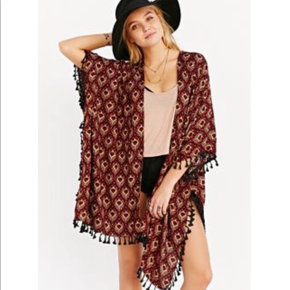 Tile Print Kimono Tassel Trim XS/S